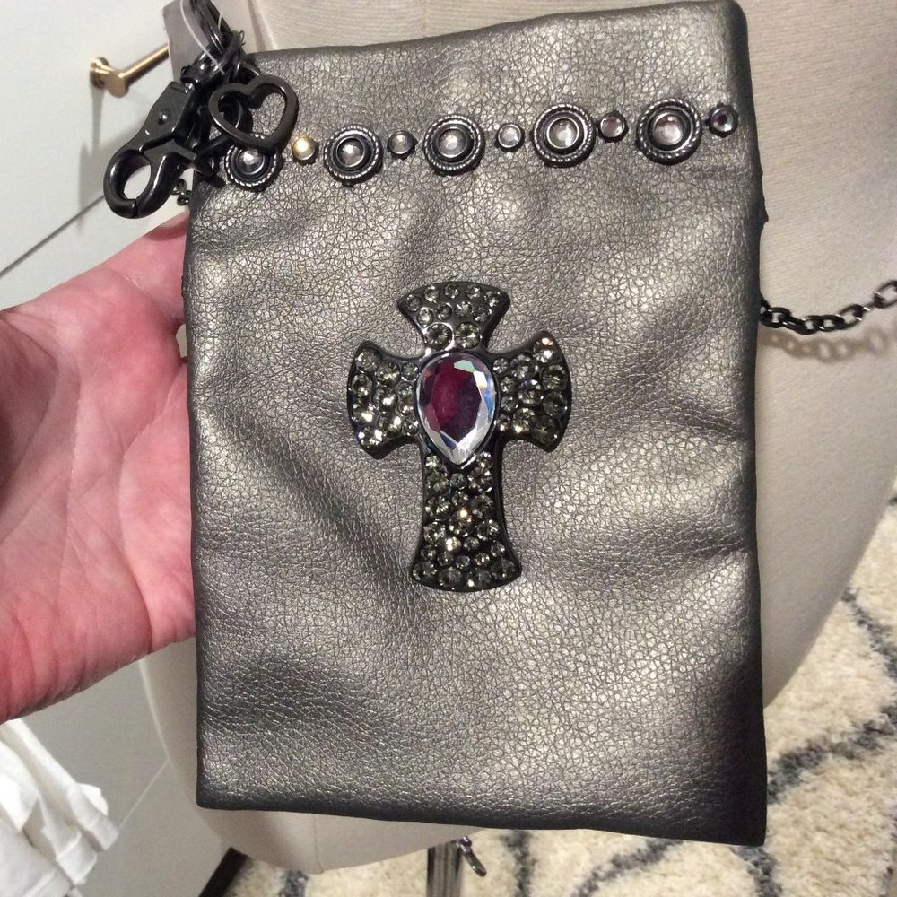 Pewter leather mini cross body bag - NWT